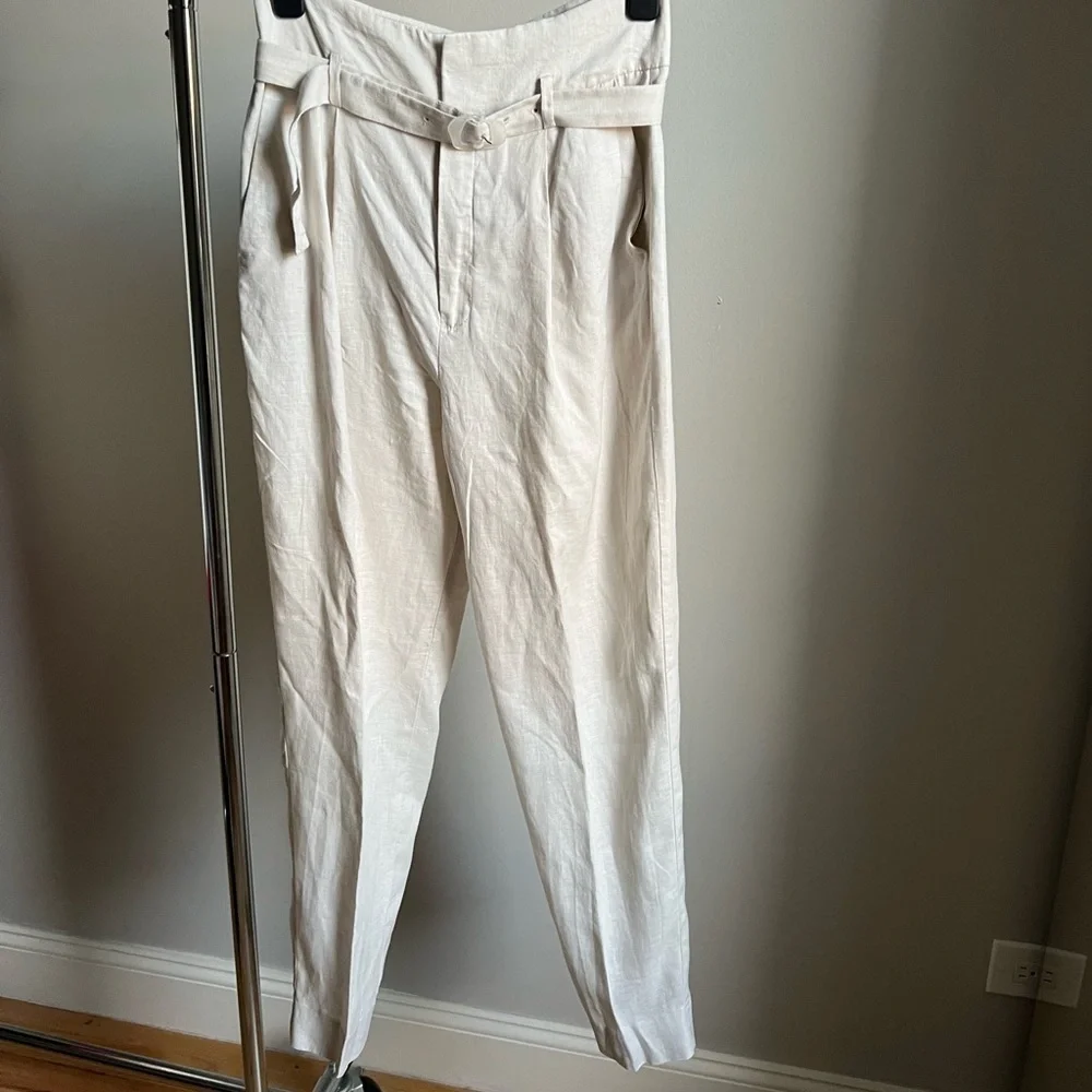 Mango Linen Belted Pants in Size 4